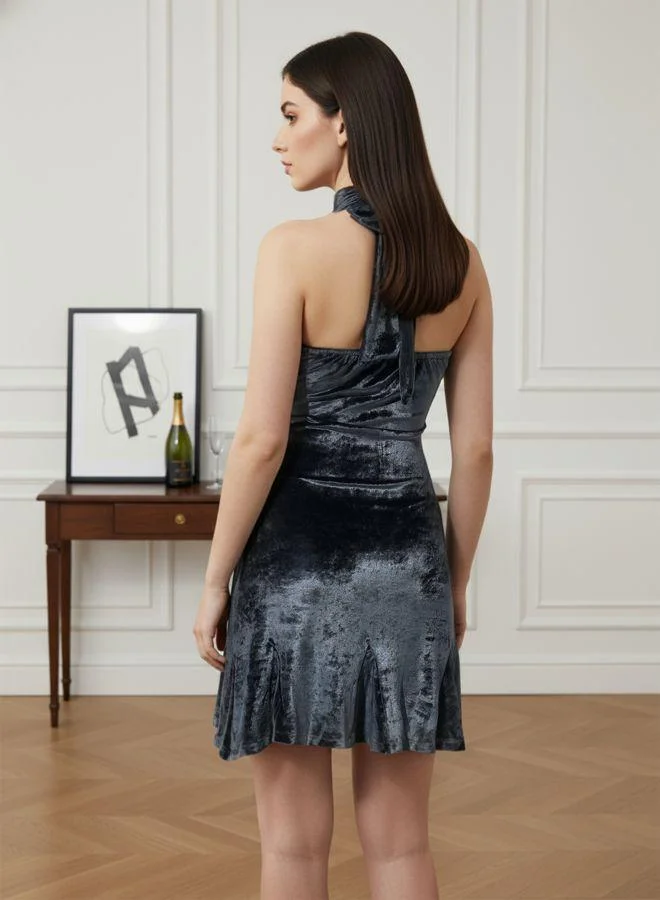 Freehand  Women Fit and Flared Solid Halter Neck Sleeveless Godet Dress for Women | Best Price UAE